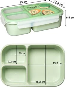Lock&Lock Lunchbox - Bento Box - Salade Lunchbox - Met 3 Compartimenten - Met Dressing/Saus Bakje - Volwassenen En Kinderen - To Go - Lekvrij - BPA Vrij - 1,5 Liter - Groen -Mepal Promos Winkel 1032x1200