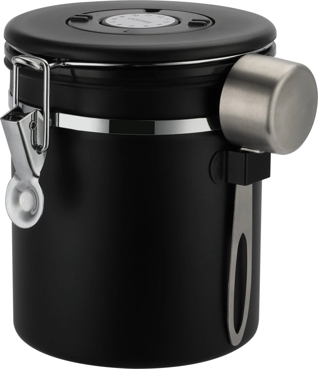 Koffie Bewaarbus Luchtdicht Met CO2 Uitlaat - Koffieblik Bewaarblik Voor 500 Gr Koffiebonen - Zwart - 1.2L 1 Koffie Bewaarbus Luchtdicht Met CO2 Uitlaat - Koffieblik Bewaarblik Voor 500 Gr Koffiebonen - Zwart - 1.2L