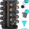 TidyHome Kruidenrek Draaibaar - Kruidenpotjes - Kruiden Carrousel - 20 Kruidenpotjes - Zwart - RVS - Draaibaar - Aanrecht Organizer - Inclusief Labels, Pen En Trechter - Keuken Organizer