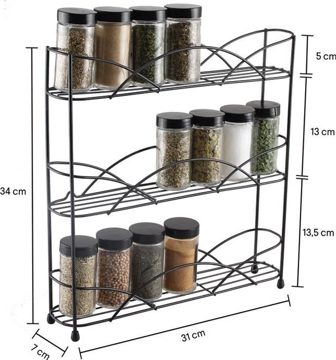 Zindoo - Kruidenrek - Standaard - 3-laags - Ophangbaar - 18 Kruiden Potjes - Anti-slip Pootjes - Spice Rack - Specerijenrek - Keukenorganizer - Keukenaccessoires 3 Zindoo - Kruidenrek - Standaard - 3-laags - Ophangbaar - 18 Kruiden Potjes - Anti-slip Pootjes - Spice Rack - Specerijenrek - Keukenorganizer - Keukenaccessoires - Afbeelding 3