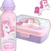 Broodtrommel + Drinkfles Unicorn | Lunchbox Voor Kinderen | Eenhoorn Roze LS03a