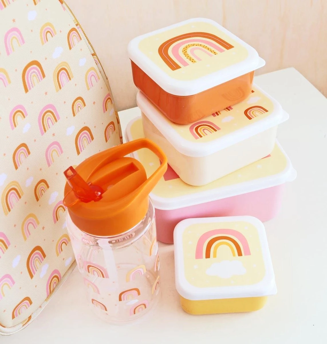 A Little Lovely Company - Brooddoos - Broodtrommel - Lunch & Snack Box Set Van 4 - Regenbogen 3 A Little Lovely Company - Brooddoos - Broodtrommel - Lunch & Snack Box Set Van 4 - Regenbogen - Afbeelding 3