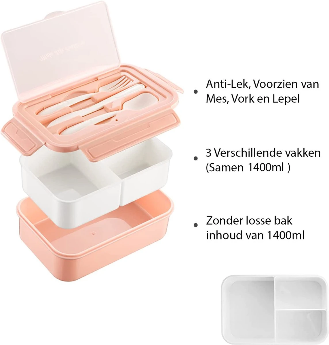 Consumerce® Premium Lunchbox Met 3 Vakken En Bestek Roze – Lunchbox Volwassenen – Japanse Bento Box – Lunchbox Kinderen – Lunchbox Volwassenen Compartimenten – Brooddoos Volwassenen – Broodtrommel – Lunchtrommel – Salade Lunchbox – Saladebox 4 Consumerce® Premium Lunchbox Met 3 Vakken En Bestek Roze – Lunchbox Volwassenen – Japanse Bento Box – Lunchbox Kinderen – Lunchbox Volwassenen Compartimenten – Brooddoos Volwassenen – Broodtrommel – Lunchtrommel – Salade Lunchbox – Saladebox - Afbeelding 4