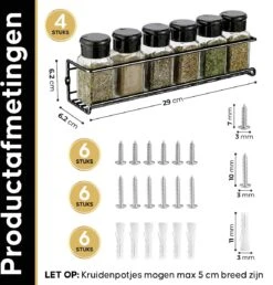 YORGS Kruidenrek Ophangbaar - Kruidenrekje Voor Potjes - Kruidenrekken Hangend 4 Stuks - Zwart - Inc Ophangmateriaal -Mepal Promos Winkel 1150x1200