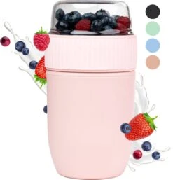 Coninx Yoghurtbeker To Go - Muesli Beker To Go - Lunchbeker - Mueslibeker 640ml (450ml+190ml) - Roze