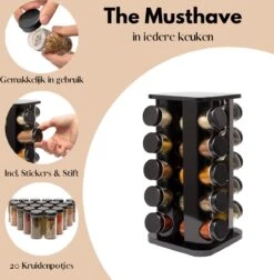 Pazzo Goods - Kruidenrek Staand - Kruidenrek Met Potjes - Zwart - RVS - Kruidenrek Draaibaar - 20 Kruidenpotjes - Inclusief Stickers & Stift - Kruiden Carrousel 12 Pazzo Goods - Kruidenrek Staand - Kruidenrek Met Potjes - Zwart - RVS - Kruidenrek Draaibaar - 20 Kruidenpotjes - Inclusief Stickers & Stift - Kruiden Carrousel -Mepal Promos Winkel 1174x1200 2