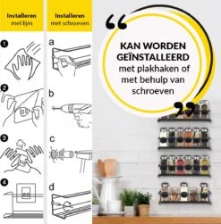 YORGS Kruidenrek Ophangbaar - Kruidenrekje Voor Potjes - Kruidenrekken Hangend 4 Stuks - Zwart - Inc Ophangmateriaal -Mepal Promos Winkel 1183x1200 1