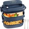OITUGG Lunchbox Volwassenen: 2-laags Bento Box 1550 Ml Voor Mannen Vrouw - 3-vaks Lunchbox Met Bestek - BPA-vrije Plastic Lunchbox Geschikt Voor Kantoorschool - Magnetronbestendig Vaatwasmachinebestendig (blauw)