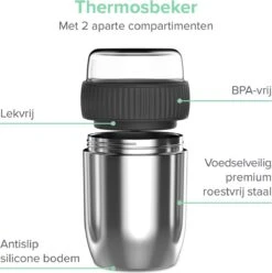 Coninx Thermos Lunchbox - Muesli Beker To Go - Isoleer Lunchpot - Yoghurtbeker To Go - Mueslibeker 840ml (600ml+240ml) - RVS -Mepal Promos Winkel 1195x1200 3