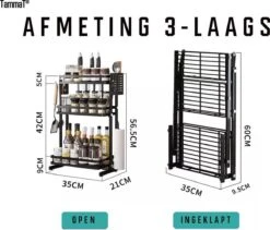TammaT - Kruidenrek - Kruidenrek Staand - Inklapbare Keukenrek - 3-laags 35x21x56,5CM - Keuken Organizer - Aanrecht Organizer - Keuken Opslag - Roestvrij Staal - Opbergrek - Keuken Organizers - Roestvrij En Krasvrij -Mepal Promos Winkel 1200x1024