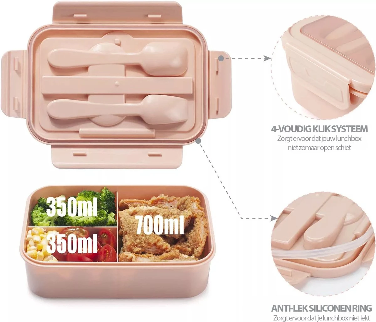 Consumerce® Premium Lunchbox Met 3 Vakken En Bestek Roze – Lunchbox Volwassenen – Japanse Bento Box – Lunchbox Kinderen – Lunchbox Volwassenen Compartimenten – Brooddoos Volwassenen – Broodtrommel – Lunchtrommel – Salade Lunchbox – Saladebox 5 Consumerce® Premium Lunchbox Met 3 Vakken En Bestek Roze – Lunchbox Volwassenen – Japanse Bento Box – Lunchbox Kinderen – Lunchbox Volwassenen Compartimenten – Brooddoos Volwassenen – Broodtrommel – Lunchtrommel – Salade Lunchbox – Saladebox - Afbeelding 5