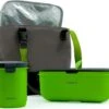 Homra Lunchset In Tas BREAQ Green - Broodtrommel - Yoghurtbeker - Koeltas - Lunch To Go - Duurzaam Kunststof - BPA Vrij - Lunchtrommel - Magnetron, Diepvries, Vaatwasser Bestendig - Grijs Met Groen - Picknick - Kantoor - School - Vers Houden