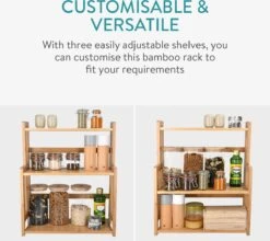 Navaris Keukenrek Met 3 Planken - Verstelbaar Kruidenrek Van Bamboe - Staand - Stevige Constructie - Natuurlijk Bamboehout - Waterafstotend -Mepal Promos Winkel 1200x1068