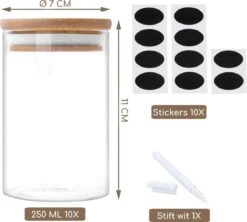 Quality Needz - Voorraadbussen - 250 ML - Glazen Potjes Met Deksel - Kruidenpotjes - 10 Delige Set - BPA-vrij - Gratis Pen & Herschrijfbare Stickers -Mepal Promos Winkel 1200x1078