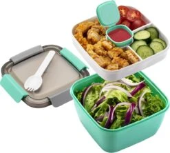 Consumerce® Luxe Meerlaagse Lunchbox Met Vakjes Mintgroen – Lunchbox Volwassenen – Japanse Bento Box – Lunchbox Kinderen – Salade To Go – Brooddoos Volwassenen – Broodtrommel – Lunchtrommel – Salade Lunchbox – Saladebox – Salade Box