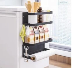 Merkloos Multifunctioneel Ophangbaar Keukenrek Of Badrek- Multifunctioneel Organiser - Magnetisch - Zwart