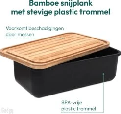 Gadgy Broodtrommel Met Bamboe Deksel – Brooddoos Met Snijplank - 36x19.5x11.5 Cm- Zwart -Mepal Promos Winkel 1200x1139 1