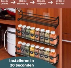 Mmoods Kruidenrek Ophangbaar Zonder Boren - 2 Laags Voor 16 Kruidenpotjes - Speciaal Voor Muur, Wandkast, Kastdeur - Hangende Kruidenorganizer Keuken - Keukenaccessoires -Mepal Promos Winkel 1200x1142 1