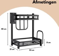 Pazzo Goods - Keuken Organizer - Keukenrek - Zwart - Metaal - 2 Laags - Multifunctioneel - Zwart - -Mepal Promos Winkel 1200x1144