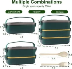 Lunchbox, Bento Box Voor Volwassenen Kinderen, Kinderlunchbox Met Compartimenten, 3-laags Lekvrije Bento-lunchbox Met Vork, Lepel, Geschikt Voor Lunchbox Voor Werk, Kantoor, School (2,25L Groen) -Mepal Promos Winkel 1200x1149 1