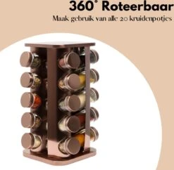 Pazzo Goods - Kruidenrek Staand - Kruidenrek Met Potjes - Rose Goud - RVS - Kruidenrek Draaibaar - 20 Kruidenpotjes - Inclusief Stickers & Stift - Kruiden Carrousel -Mepal Promos Winkel 1200x1175 1