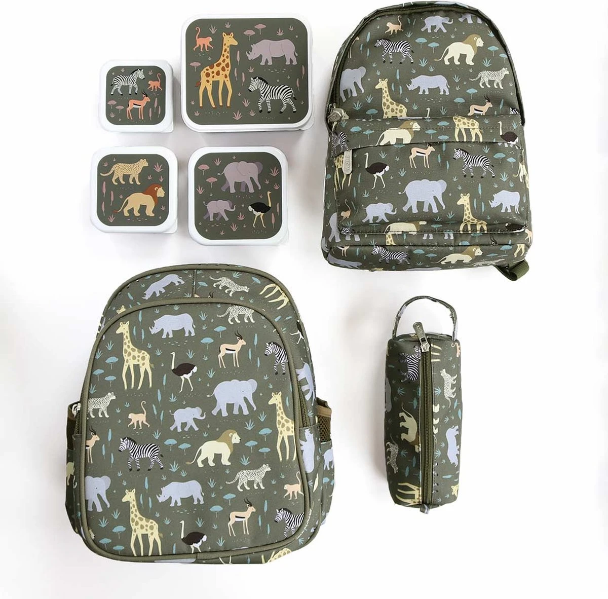 A Little Lovely Company - Brooddoos - Broodtrommel -Lunch & Snack Box Set Van 4 - Savanne 3 A Little Lovely Company - Brooddoos - Broodtrommel -Lunch & Snack Box Set Van 4 - Savanne - Afbeelding 3