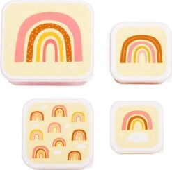 A Little Lovely Company - Brooddoos - Broodtrommel - Lunch & Snack Box Set Van 4 - Regenbogen