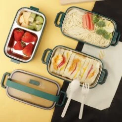 Lunchbox, Bento Box Voor Volwassenen Kinderen, Kinderlunchbox Met Compartimenten, 3-laags Lekvrije Bento-lunchbox Met Vork, Lepel, Geschikt Voor Lunchbox Voor Werk, Kantoor, School (2,25L Groen) -Mepal Promos Winkel 1200x1200 141