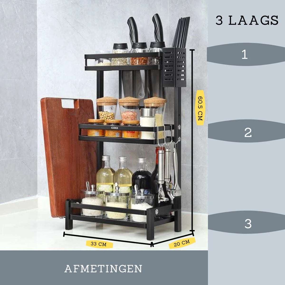 Koflergoods - Kruidenrek - Kruidenrek Staal - 3 Laags - Opbergrek - Keuken Organizer - Roestvrijstaal - Aanrecht Organizer 2 Koflergoods - Kruidenrek - Kruidenrek Staal - 3 Laags - Opbergrek - Keuken Organizer - Roestvrijstaal - Aanrecht Organizer - Afbeelding 2
