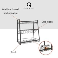 QUVIO Kruidenrek - Keukenrek Staand - Keukenrekje - Keukenrek - Aanrecht Organizer - Metaal - 19 X 35 X 38 Cm -Mepal Promos Winkel 1200x1200 207
