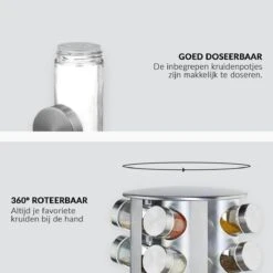SensaHome 360 Graden Roteerbare Kruidencarrousel - Kruidenrek/Kruidenmolen - 20 Kruidenpotjes - 5 Laags - Draaibaar - 20 Specerijen Potjes - Specerijenmolen -Mepal Promos Winkel 1200x1200 214