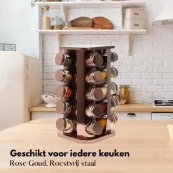 Pazzo Goods - Kruidenrek Staand - Kruidenrek Met Potjes - Rose Goud - RVS - Kruidenrek Draaibaar - 20 Kruidenpotjes - Inclusief Stickers & Stift - Kruiden Carrousel -Mepal Promos Winkel 1200x1200 248