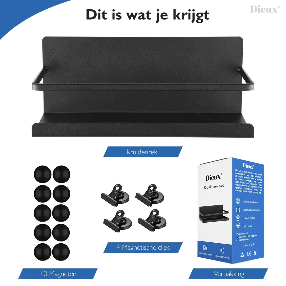 Dieux® - Magnetisch Kruidenrek - Ophangbaar Opbergrek - Keukenrek - Complete Set - Aanrecht Organiser - Badkamerrek - Wandrek - Staal - Zwart - Pasen 7 Dieux® - Magnetisch Kruidenrek - Ophangbaar Opbergrek - Keukenrek - Complete Set - Aanrecht Organiser - Badkamerrek - Wandrek - Staal - Zwart - Pasen - Afbeelding 7