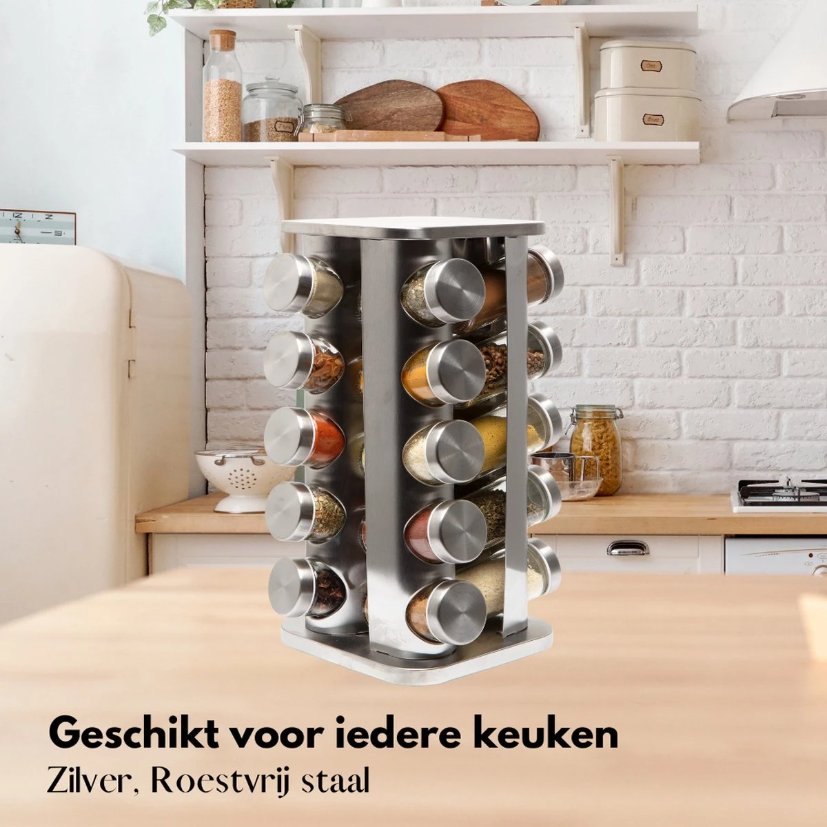 Pazzo Goods - Kruidenrek Staand - Kruidenrek Met Potjes - Zilver - RVS - Kruidenrek Draaibaar - 20 Kruidenpotjes - Inclusief Stickers & Stift - Kruiden Carrousel 9 Pazzo Goods - Kruidenrek Staand - Kruidenrek Met Potjes - Zilver - RVS - Kruidenrek Draaibaar - 20 Kruidenpotjes - Inclusief Stickers & Stift - Kruiden Carrousel - Afbeelding 9
