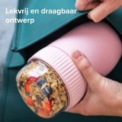Coninx Thermos Lunchbox - Muesli Beker To Go - Isoleer Lunchpot - Yoghurtbeker To Go - Mueslibeker 840ml (600ml+240ml) - RVS / Roze -Mepal Promos Winkel 1200x1200 3
