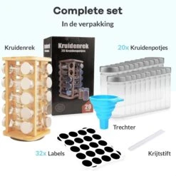 LuZana® Draaibaar Kruidenrek Staand Met Potjes - Bamboe- 20 Kruidenpotjes Met Strooideksel – Incl. Labels, Krijtstift En Trechter -Mepal Promos Winkel 1200x1200 313