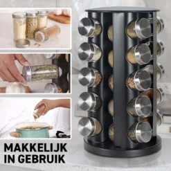 Merkloos Draaibaar Kruidenrek Met 20 Kruidenpotjes - Kruidenrek Staand - Aanrecht Organiser - Glazen Potjes Met Deksel - Inclusief 32 Etiketten En 1 Uitwisbare Stift - Ronde Afwerking - Zwart -Mepal Promos Winkel 1200x1200 333