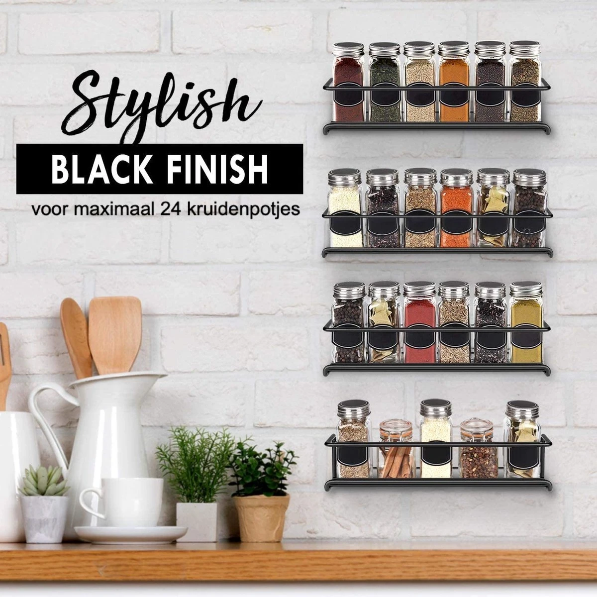 Kruidenrek Ophangbaar Kruidenpotjes Wandrek Organizer Keuken Accessoires - Zwart - Geschikt Voor Bijna Alle Kruidenpotjes 4 Kruidenrek Ophangbaar Kruidenpotjes Wandrek Organizer Keuken Accessoires - Zwart - Geschikt Voor Bijna Alle Kruidenpotjes - Afbeelding 4