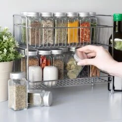 Navaris Stalen Kruidenrekje 2 Laags - Kruidenrek Staand - Rek Voor Kruidenpotjes En Glaasjes - Multifunctionele Organizer Voor Keuken En Badkamer -Mepal Promos Winkel 1200x1200 370