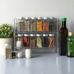 Navaris Stalen Kruidenrekje 2 Laags - Kruidenrek Staand - Rek Voor Kruidenpotjes En Glaasjes - Multifunctionele Organizer Voor Keuken En Badkamer -Mepal Promos Winkel 1200x1200 371