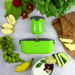 Homra Lunchset In Tas BREAQ Green - Broodtrommel - Yoghurtbeker - Koeltas - Lunch To Go - Duurzaam Kunststof - BPA Vrij - Lunchtrommel - Magnetron, Diepvries, Vaatwasser Bestendig - Grijs Met Groen - Picknick - Kantoor - School - Vers Houden -Mepal Promos Winkel 1200x1200 40