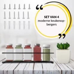 YORGS Kruidenrek Ophangbaar - Kruidenrekje Voor Potjes - Kruidenrekken Hangend 4 Stuks - Zwart - Inc Ophangmateriaal -Mepal Promos Winkel 1200x1200 403