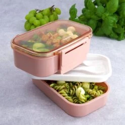 Homra Lunchbox STAQS Pink - Bento Box - 2 Laags Broodtrommel - 3 Compartimenten - Roze - Lunch To Go - Duurzaam Kunststof - BPA Vrij - 3 Vaks Lunchtrommel Voor Volwassenen - Inclusief Bestek - Magnetron, Diepvries, Vaatwasser Bestendig - Vers Houden -Mepal Promos Winkel 1200x1200 59