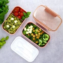 Homra Lunchbox STAQS Pink - Bento Box - 2 Laags Broodtrommel - 3 Compartimenten - Roze - Lunch To Go - Duurzaam Kunststof - BPA Vrij - 3 Vaks Lunchtrommel Voor Volwassenen - Inclusief Bestek - Magnetron, Diepvries, Vaatwasser Bestendig - Vers Houden -Mepal Promos Winkel 1200x1200 60