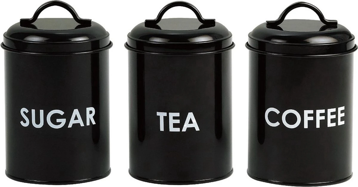 Mercury Haus Voorraadbussen Koffie, Thee En Suiker - Zwart 1 Mercury Haus Voorraadbussen Koffie, Thee En Suiker - Zwart