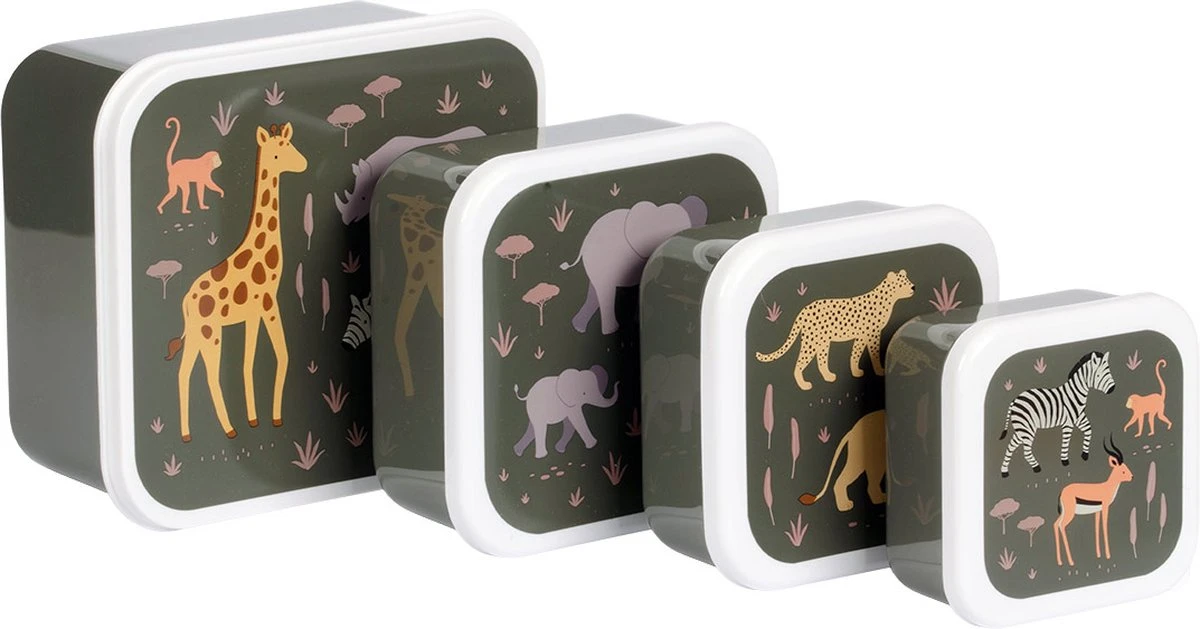 A Little Lovely Company - Brooddoos - Broodtrommel -Lunch & Snack Box Set Van 4 - Savanne 7 A Little Lovely Company - Brooddoos - Broodtrommel -Lunch & Snack Box Set Van 4 - Savanne - Afbeelding 7