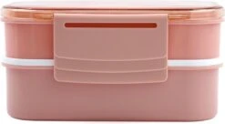 Homra Lunchbox STAQS Pink - Bento Box - 2 Laags Broodtrommel - 3 Compartimenten - Roze - Lunch To Go - Duurzaam Kunststof - BPA Vrij - 3 Vaks Lunchtrommel Voor Volwassenen - Inclusief Bestek - Magnetron, Diepvries, Vaatwasser Bestendig - Vers Houden