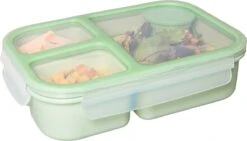 Lock&Lock Lunchbox - Bento Box - Salade Lunchbox - Met 3 Compartimenten - Met Dressing/Saus Bakje - Volwassenen En Kinderen - To Go - Lekvrij - BPA Vrij - 980 Ml - Groen -Mepal Promos Winkel 1200x685