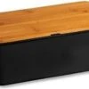Melamine Broodtrommel Met Bamboe Snijplank | Brood Bewaar Doos Met Hoge Kwaliteit Bamboe Snij Plank | Met Bamboe Deksel, Te Gebruiken Als Brood Snijplank | Afm. 34 X 18 X 14 Cm. | Kleur Brood Trommel: ZWART