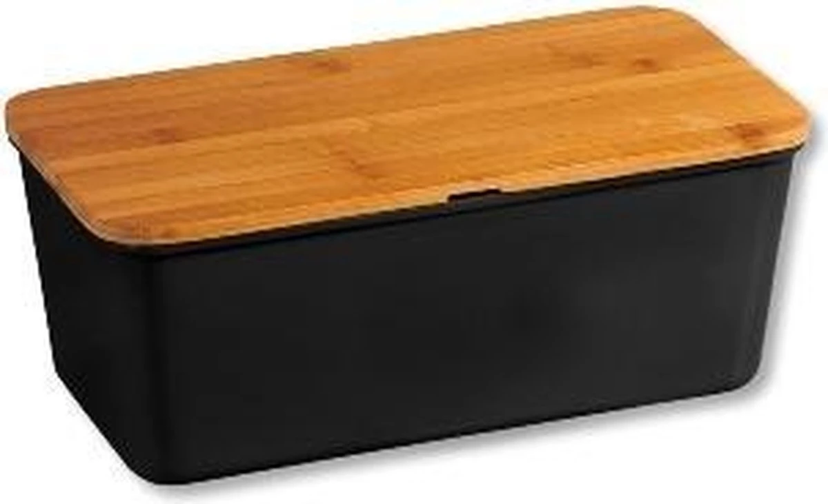 Melamine Broodtrommel Met Bamboe Snijplank | Brood Bewaar Doos Met Hoge Kwaliteit Bamboe Snij Plank | Met Bamboe Deksel, Te Gebruiken Als Brood Snijplank | Afm. 34 X 18 X 14 Cm. | Kleur Brood Trommel: ZWART 1 Melamine Broodtrommel Met Bamboe Snijplank | Brood Bewaar Doos Met Hoge Kwaliteit Bamboe Snij Plank | Met Bamboe Deksel, Te Gebruiken Als Brood Snijplank | Afm. 34 X 18 X 14 Cm. | Kleur Brood Trommel: ZWART